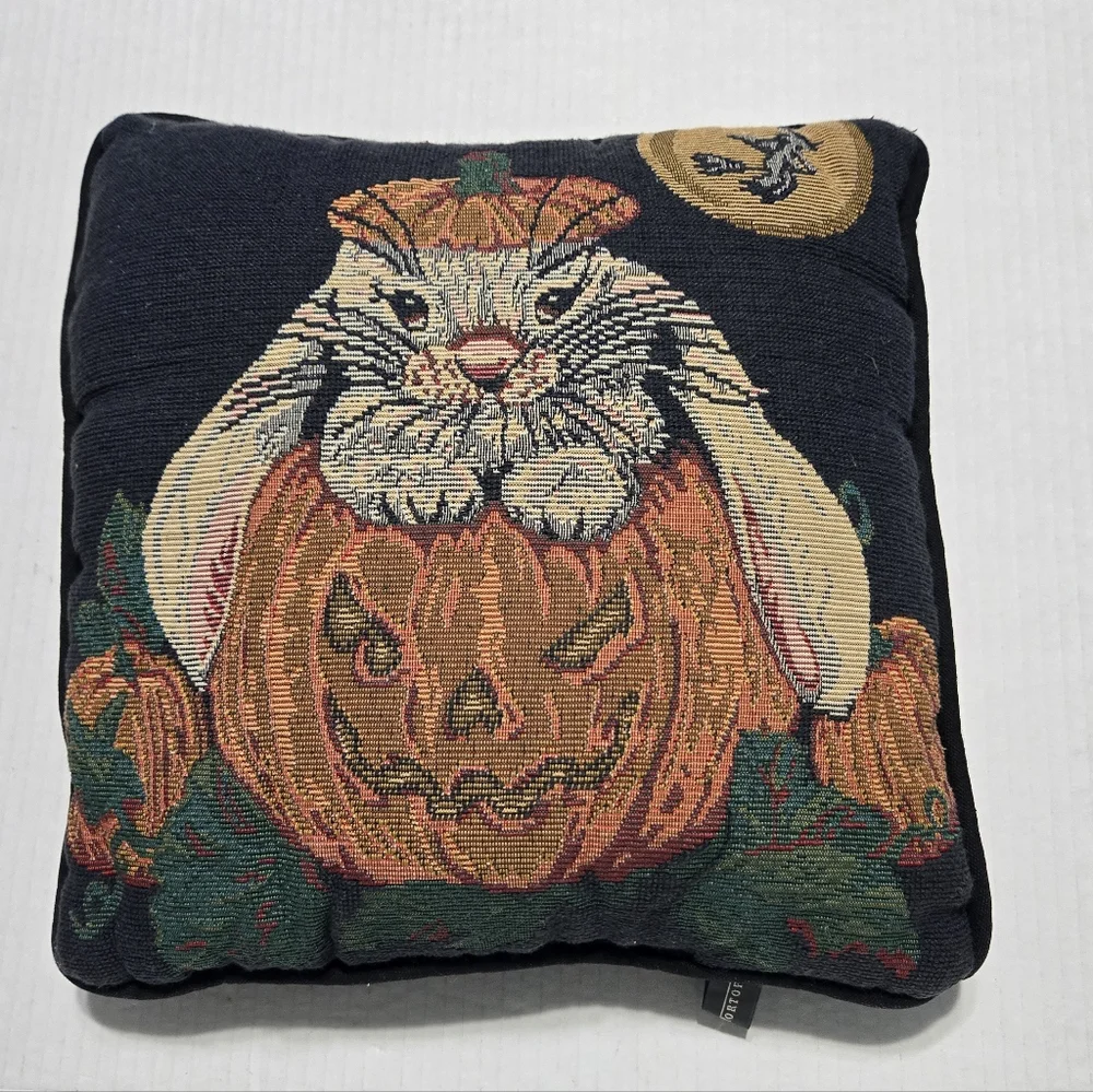 Halloween Tapestry Woven Pillow, rabbit pumpkin pillow